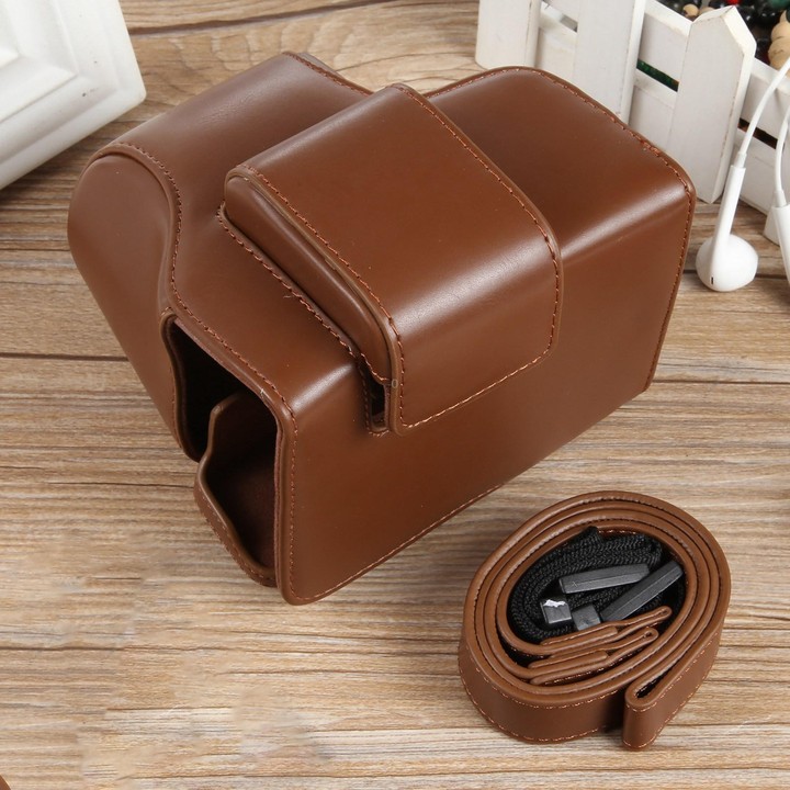 For Canon EOS R50 Full Body Magnetic Leather Camera Case Bag with Strap, Regular Edition(Coffee)