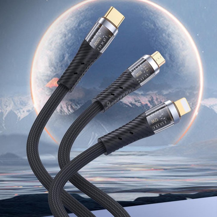 TOTU CB-8-T 100W USB to USB-C/Type-C Transparent Braided Data Cable, Length: 1.5m