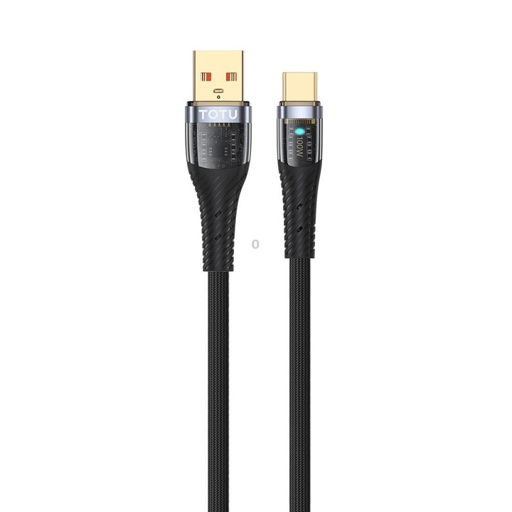 TOTU CB-8-T 100W USB to USB-C/Type-C Transparent Braided Data Cable, Length: 1.5m
