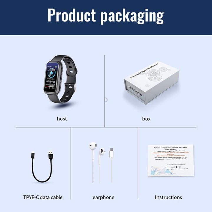 JNN S16 Smart HD Noise Reduction Bluetooth MP3 Voice Control Recording Bracelet, Memory:16GB