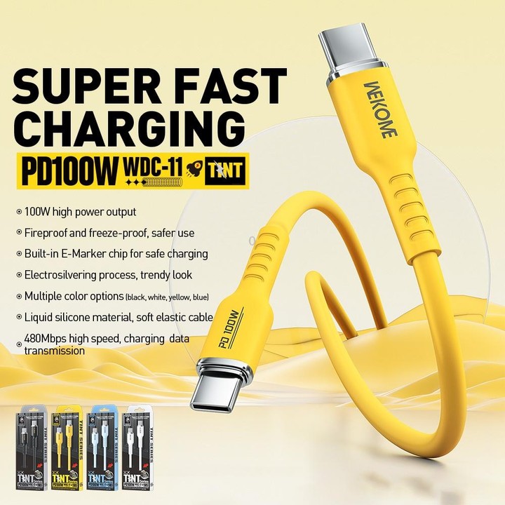 WK WDC-11 100W USB-C/Type-C to USB-C/Type-C Silicone Data Cable, Length: 1.2m(Black)