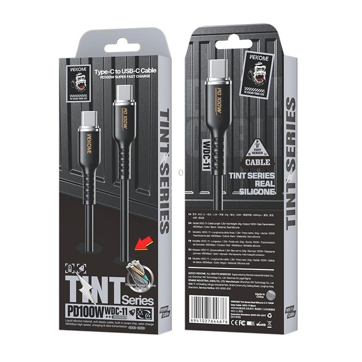 WK WDC-11 100W USB-C/Type-C to USB-C/Type-C Silicone Data Cable, Length: 1.2m(Black)