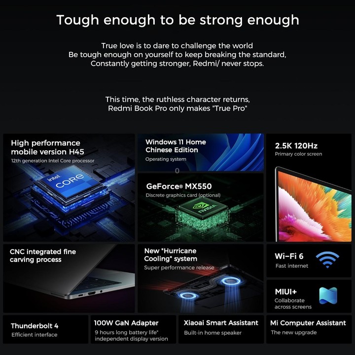 Xiaomi RedmiBook Pro 14 inch Laptop, 16GB+512GB, Windows 11 Home Chinese Version, Intel 12th Gen Core i7-12650H Deca Core MX550