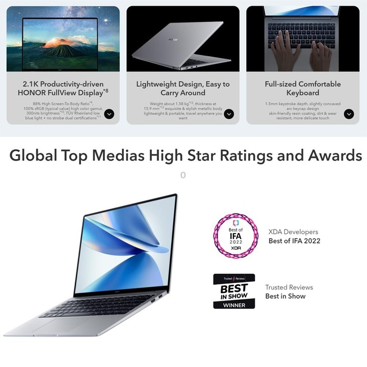 HONOR MagicBook 14 2022 Laptop, 16GB+512GB, 14 inch Windows 11 Home Chinese Version, Intel 12th Gen Core i5-12500H RTX2050 Discr