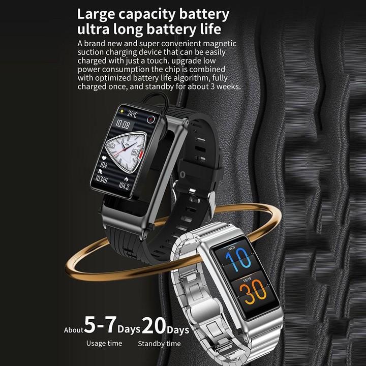 K80 1.57 inch Leather Band IP67 Earphone Detachable Smart Watch Support Bluetooth Call(Gold)
