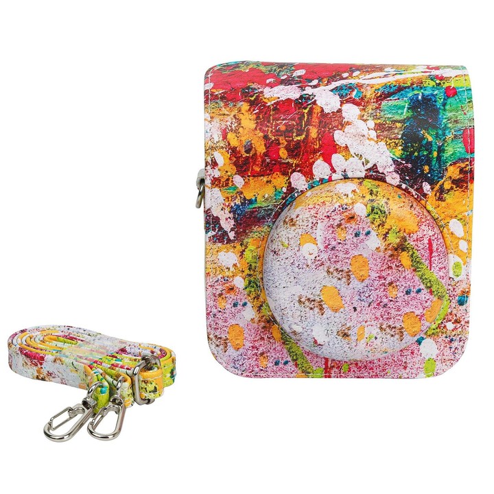 For FUJIFILM instax mini 12 Painted Full Body Leather Case Camera Bag with Strap(Abstract Painting)