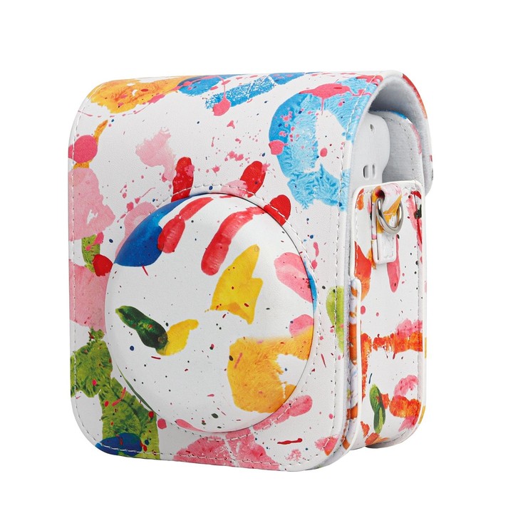 For FUJIFILM instax mini 12 Painted Full Body Leather Case Camera Bag with Strap(Watercolor Palm)