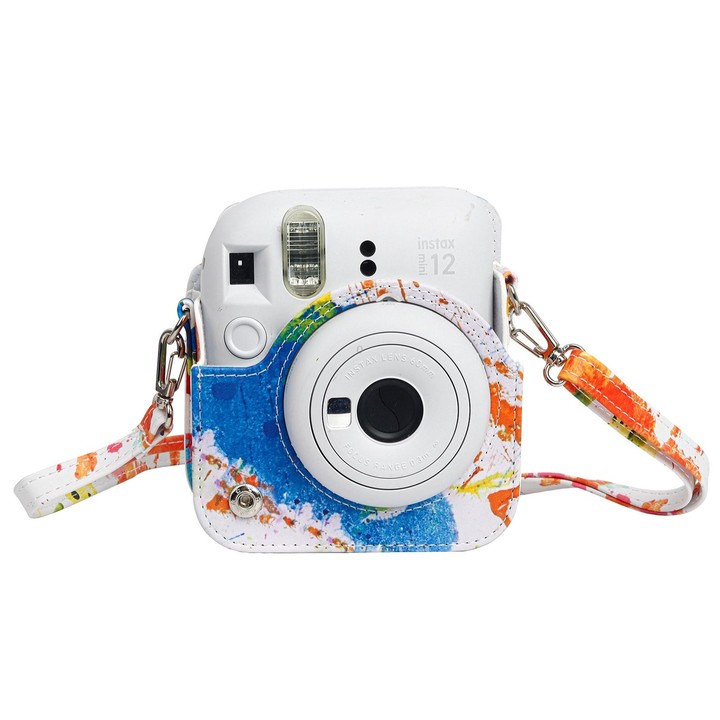 For FUJIFILM instax mini 12 Painted Full Body Leather Case Camera Bag with Strap(Watercolor Palm)