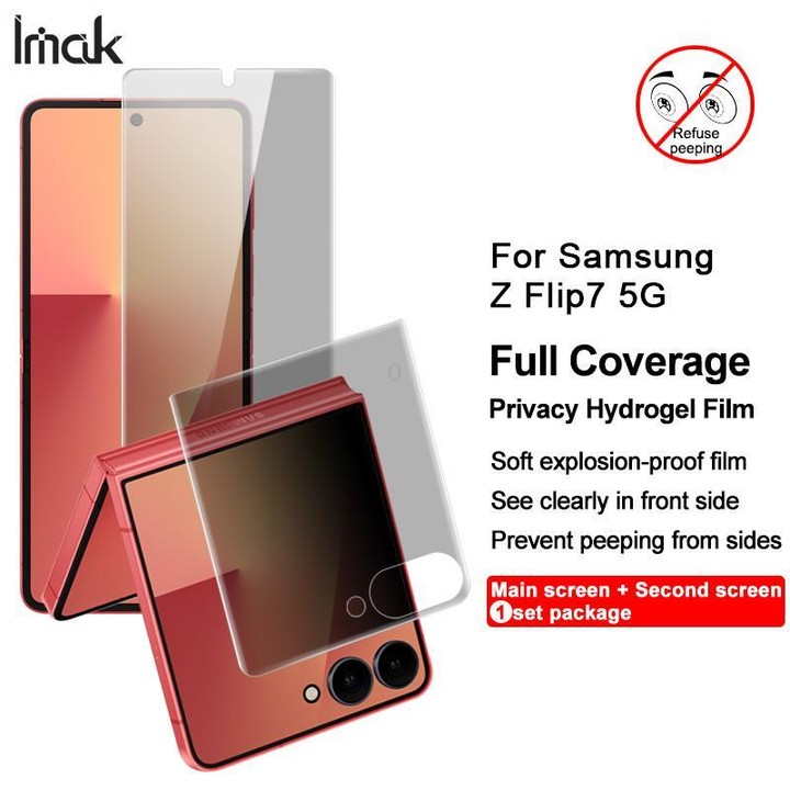 For Samsung Galaxy Z Flip7 5G 1 Sets imak Privacy Curved Full Screen Hydrogel Film (Outer Screen + Inner Screen)