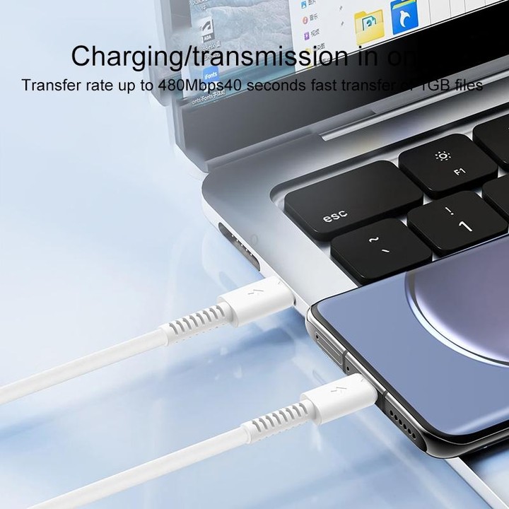 Yesido CA154 PD 60W USB-C / Type-C to USB-C / Type-C Charging Data Cable, Length: 1m(White)