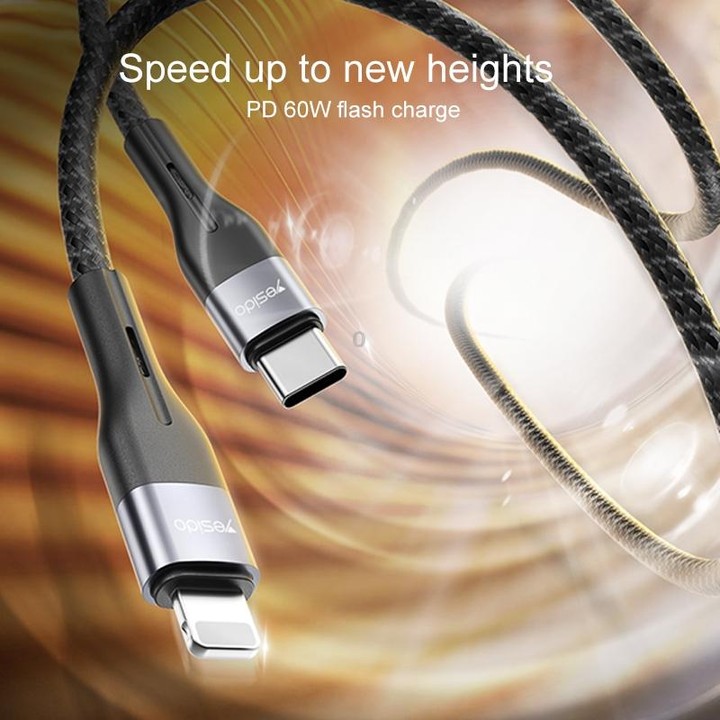 Yesido CA156 PD 60W USB-C / Type-C to USB-C / Type-C Charging Data Cable, Length: 1m(Black)