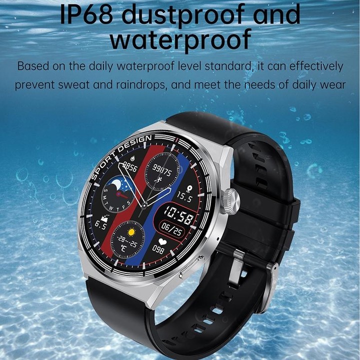 HDT MAX 1.60 inch Silver Dial Silicone Band IP68 Waterproof Smart Watch Support Bluetooth Call(Black)