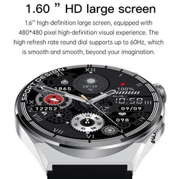 HDT MAX 1.60 inch Silver Dial Silicone Band IP68 Waterproof Smart Watch Support Bluetooth Call(Black)