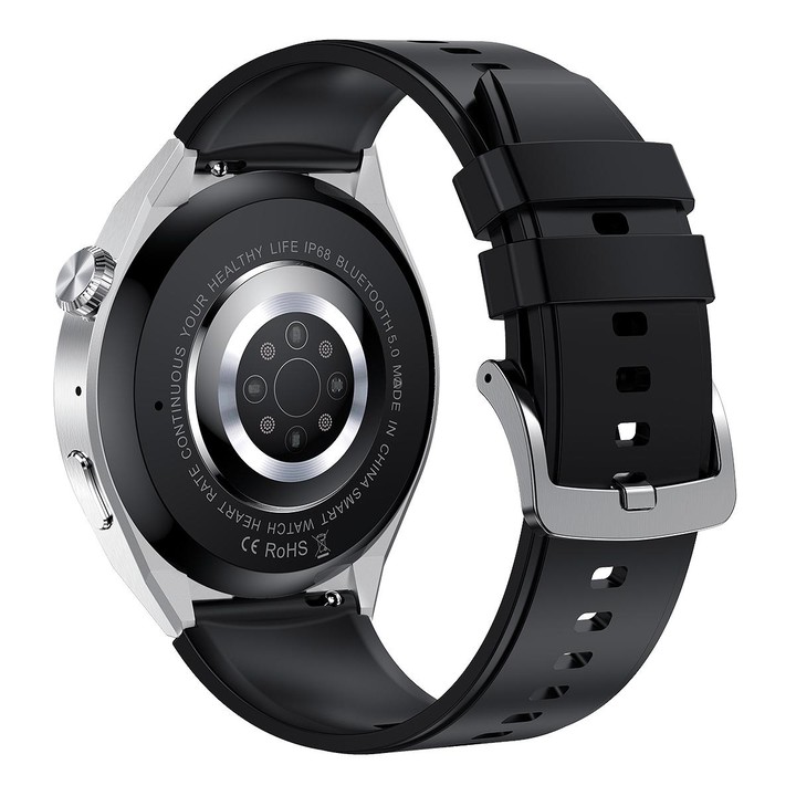 HDT MAX 1.60 inch Silver Dial Silicone Band IP68 Waterproof Smart Watch Support Bluetooth Call(Black)