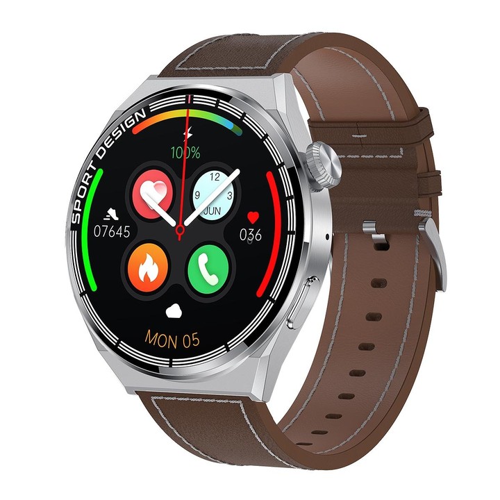 HDT MAX 1.60 inch Silver Dial Leather Band IP68 Waterproof Smart Watch Support Bluetooth Call(Brown)