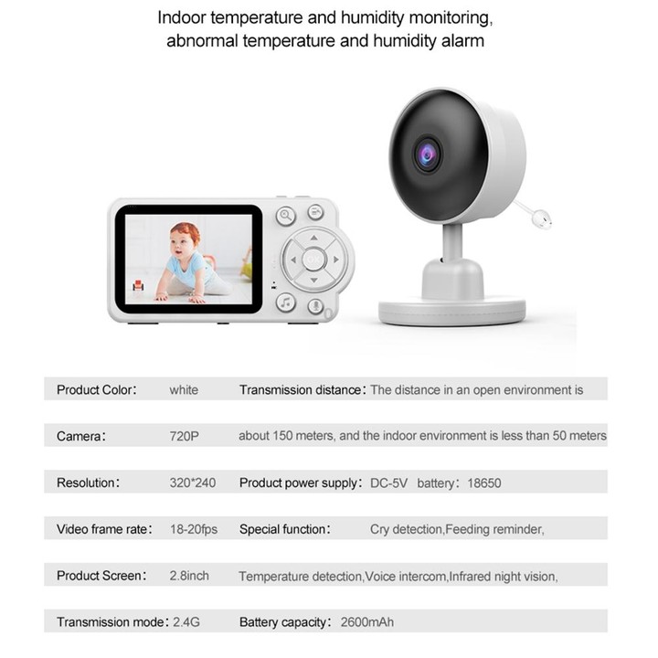 YE10-C3 2.8 inch 2.4G Wireless Video Night Vision Baby Monitor Security Camera(EU Plug)