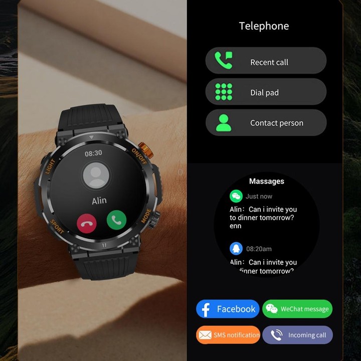 HT17 1.46 inch Round Screen Bluetooth Smart Watch, Support Health Monitoring & 100+ Sports Modes(Blue)