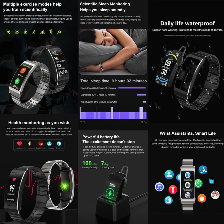 K7 1.14 inch TFT Screen Smart Call Bracelet, BT Call / Heart Rate / Blood Pressure / Blood Oxygen, Strap:Silicone Strap(Tarnish)