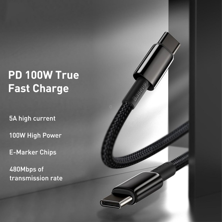 Baseus Tungsten Gold Series 100W USB-C / Type-C to USB-C / Type-C Fast Charging Data Cable, Length:1m(Black)