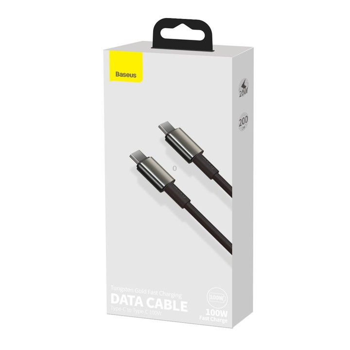 Baseus Tungsten Gold Series 100W USB-C / Type-C to USB-C / Type-C Fast Charging Data Cable, Length:2m(Black)
