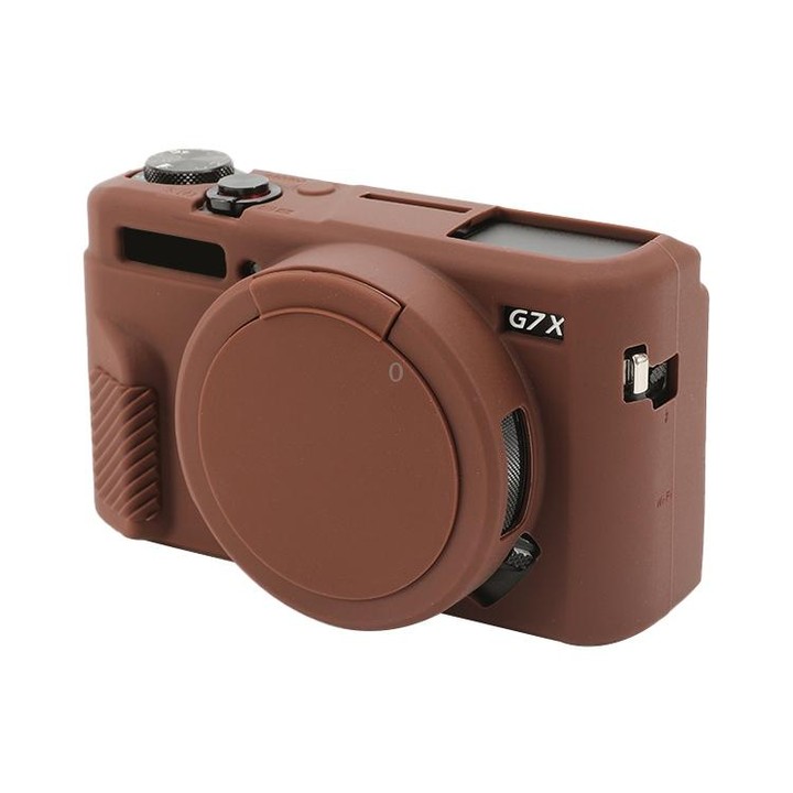 For Canon PowerShot G7 X Mark II / G7X2 Soft Silicone Protective Case with Lens Cover(Coffee)