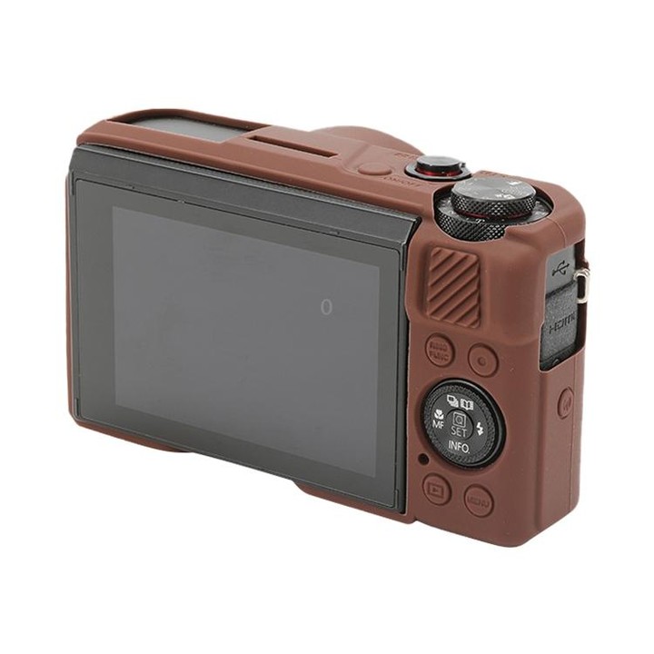 For Canon PowerShot G7 X Mark II / G7X2 Soft Silicone Protective Case with Lens Cover(Coffee)