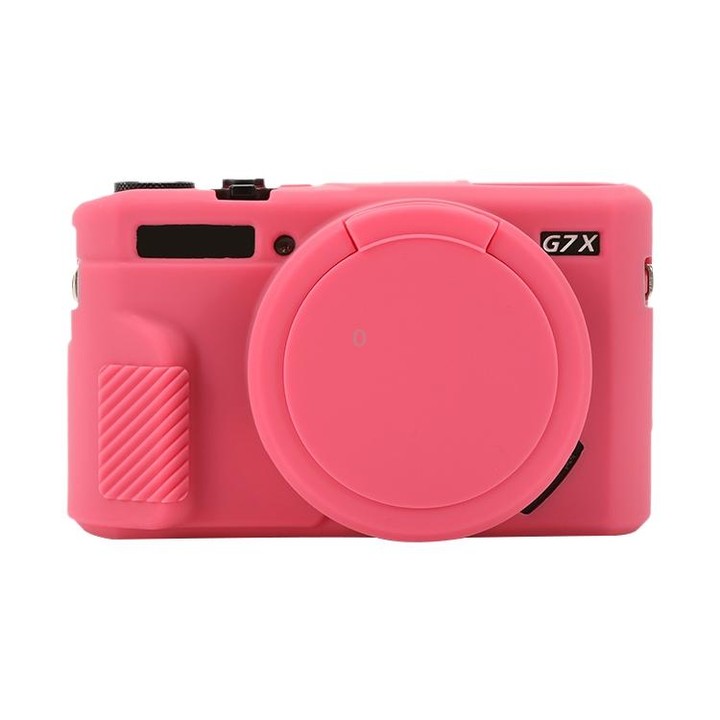 For Canon PowerShot G7 X Mark II / G7X2 Soft Silicone Protective Case with Lens Cover(Peach Red)
