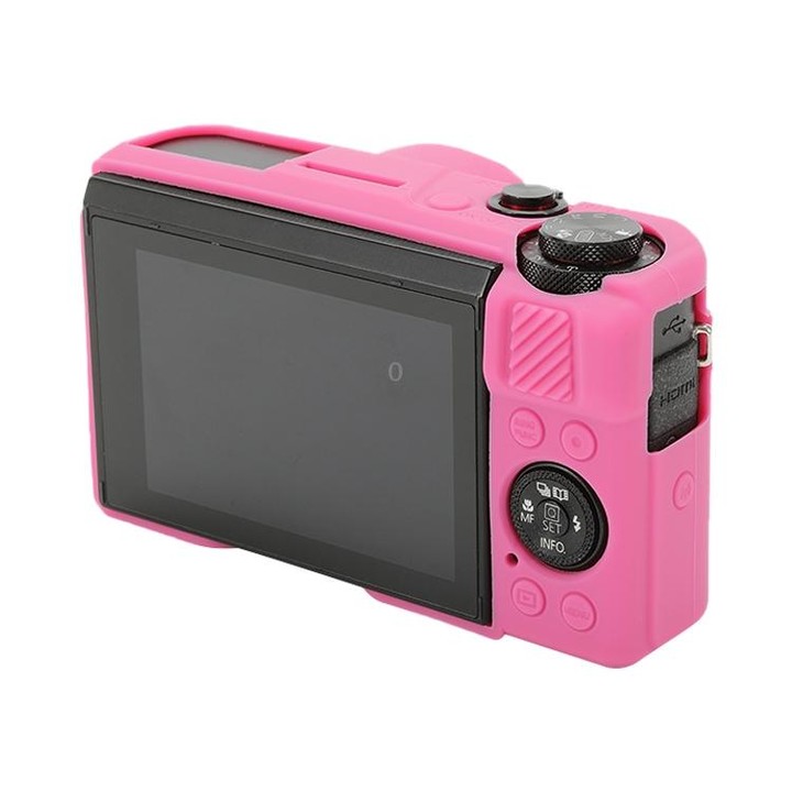 For Canon PowerShot G7 X Mark II / G7X2 Soft Silicone Protective Case with Lens Cover(Rose Red)