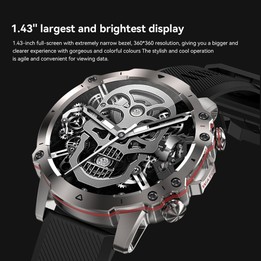 AK56 IP67 BT5.1 1.43inch Smart Watch Support Voice Call / Health Monitoring, Style:Silicone Strap(Black)