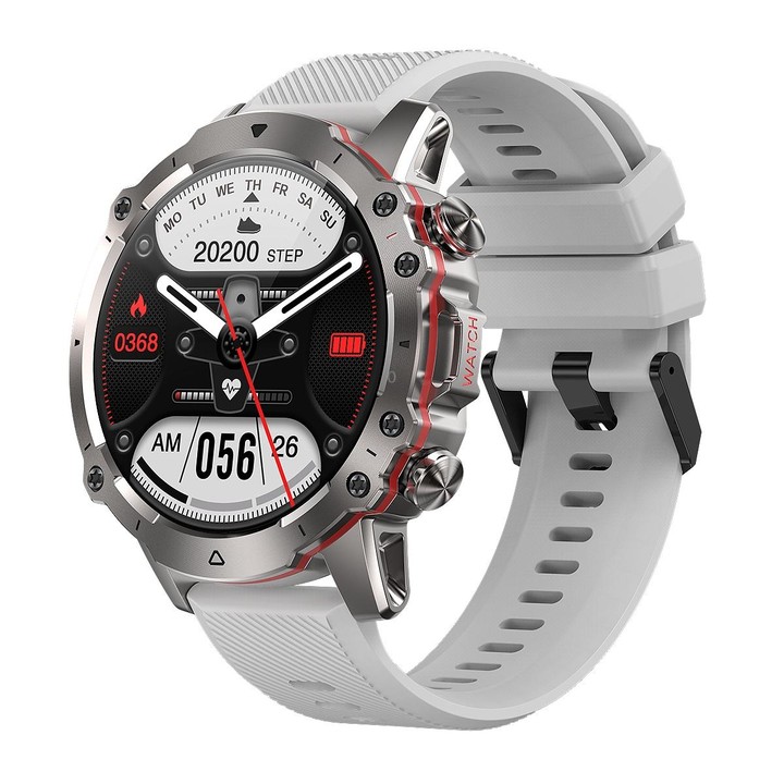AK56 IP67 BT5.1 1.43inch Smart Watch Support Voice Call / Health Monitoring, Style:Silicone Strap(Silver)