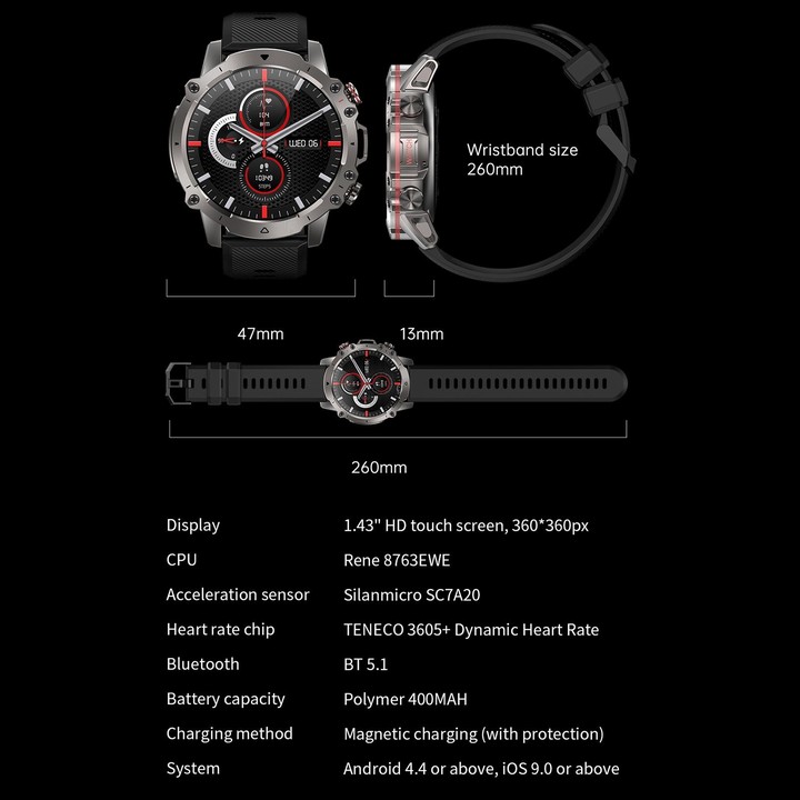 AK56 IP67 BT5.1 1.43inch Smart Watch Support Voice Call / Health Monitoring, Style:Silicone Strap(Silver)