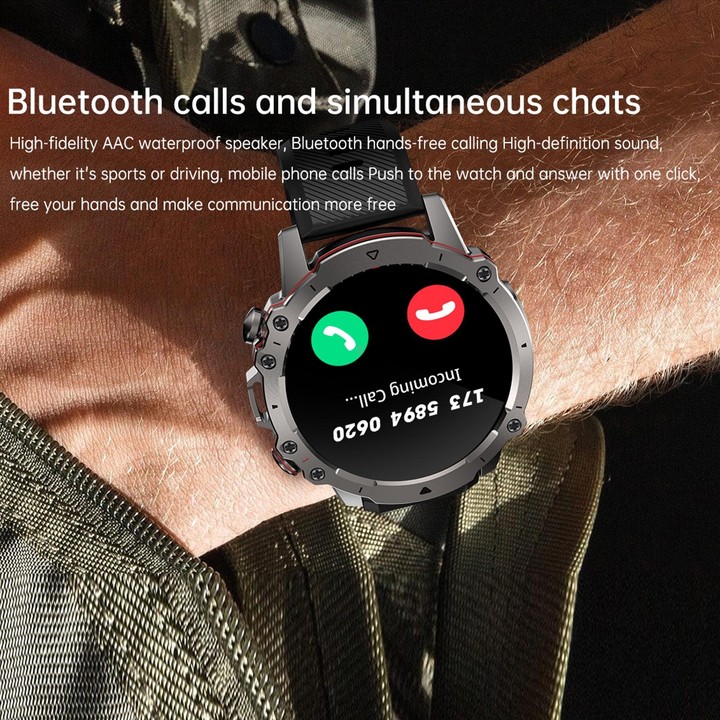 AK56 IP67 BT5.1 1.43inch Smart Watch Support Voice Call / Health Monitoring, Style:Silicone Strap(Orange)