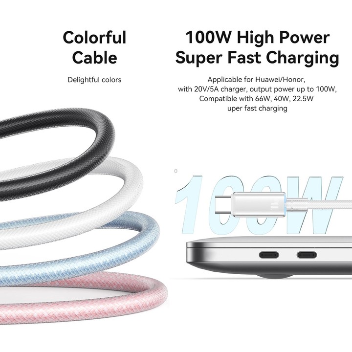 USAMS Type-C To Type-C Aluminum Alloy Clear LED 100W Fast Charge Data Cable, Length:1.2m(White)