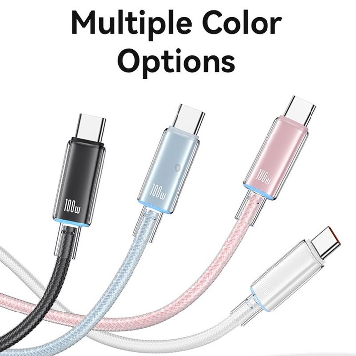 USAMS Type-C To Type-C Aluminum Alloy Clear LED 100W Fast Charge Data Cable, Length:1.2m(Black)