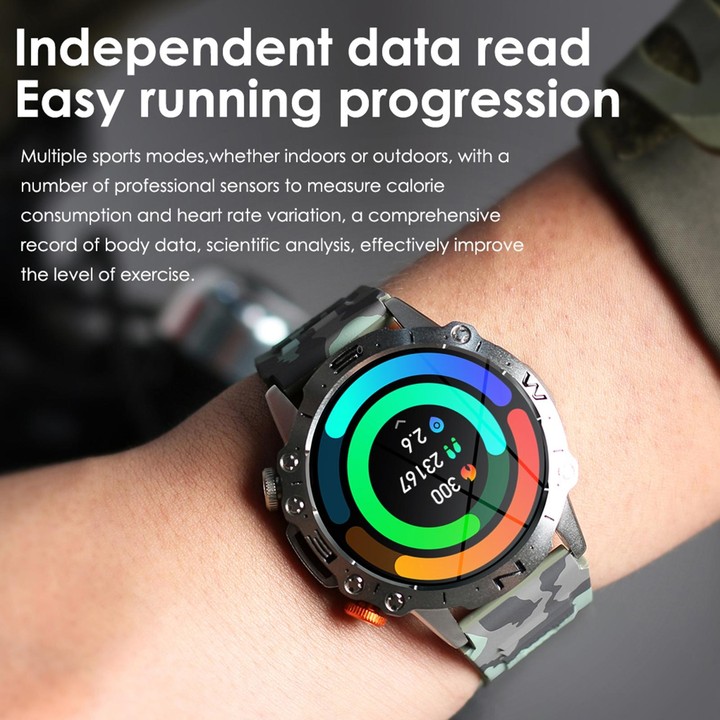 K59 IP67 BT5.0 1.43inch Smart Watch Support Voice Call / Sleep Detection(Camo Blue)