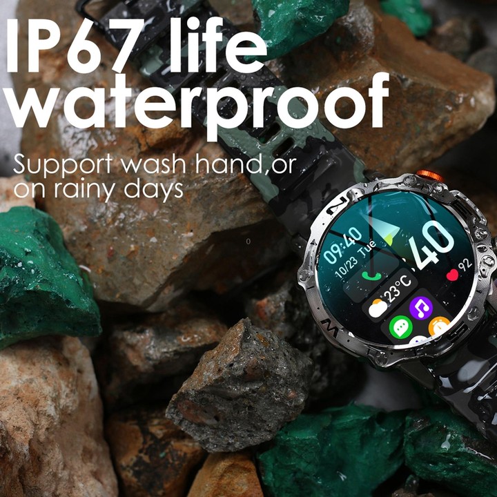K59 IP67 BT5.0 1.43inch Smart Watch Support Voice Call / Sleep Detection(Camo Blue)