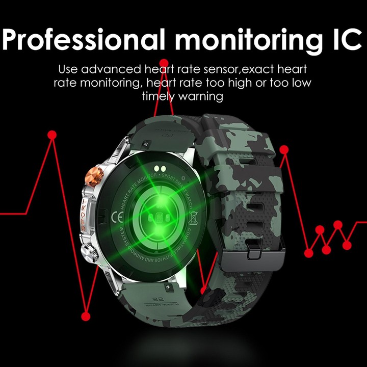 K59 IP67 BT5.0 1.43inch Smart Watch Support Voice Call / Sleep Detection(Camo Green)