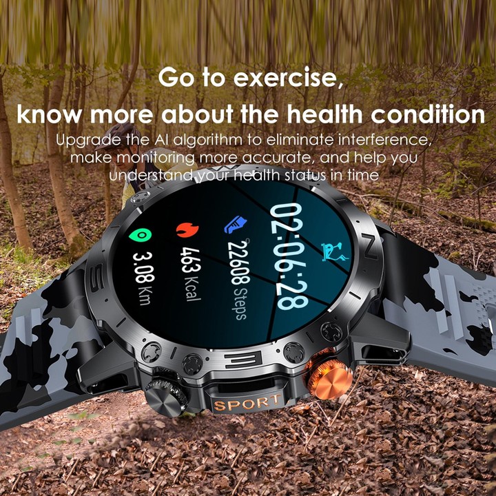 K59 IP67 BT5.0 1.43inch Smart Watch Support Voice Call / Sleep Detection(Camo Green)