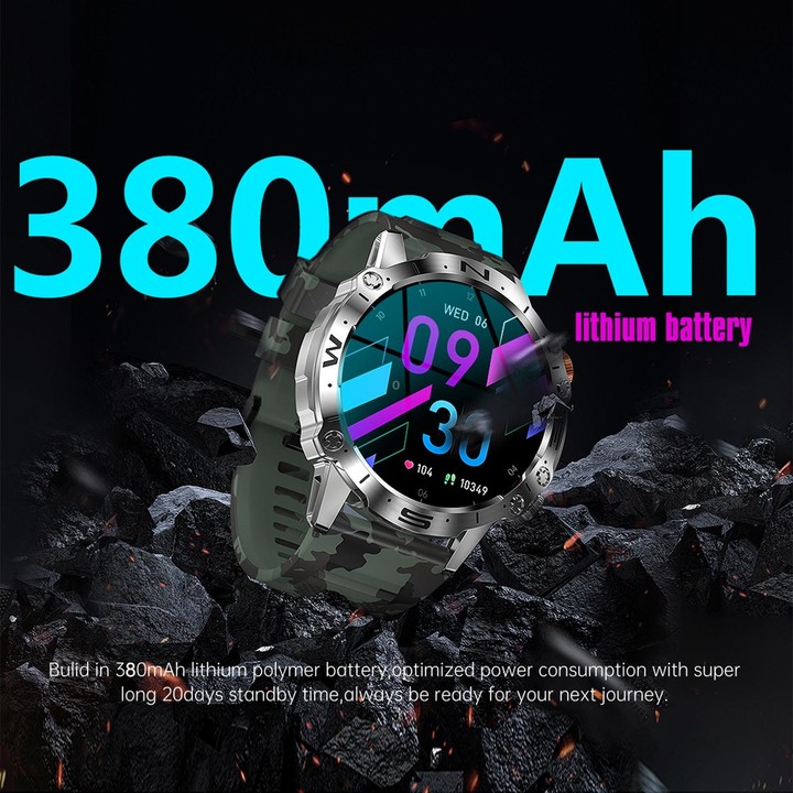 K59 IP67 BT5.0 1.43inch Smart Watch Support Voice Call / Sleep Detection(Camo Green)