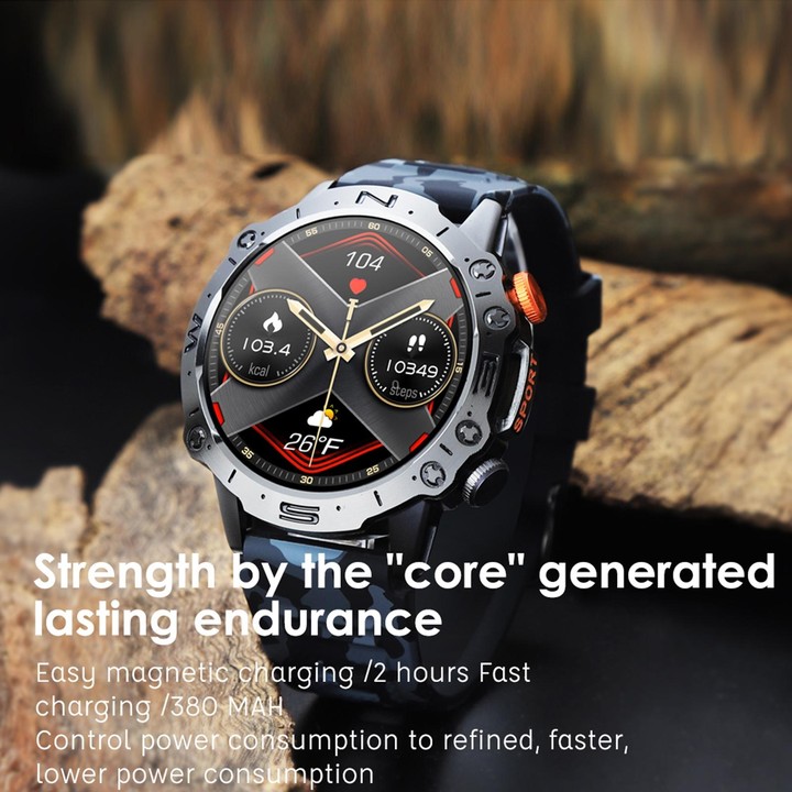 K59 IP67 BT5.0 1.43inch Smart Watch Support Voice Call / Sleep Detection(Camo Green)