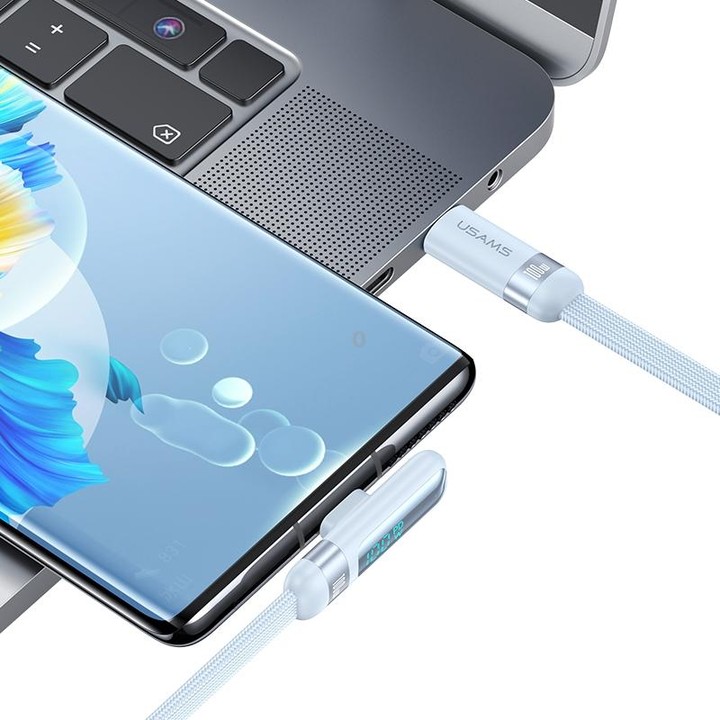 USAMS US-SJ653 PD 100W USB-C/Type-C to USB-C/Type-C Aluminum Alloy Digital Display Fast Charging Elbow Data Cable, Length: 1.2m(
