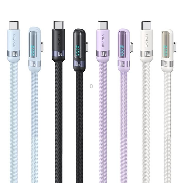 USAMS US-SJ653 PD 100W USB-C/Type-C to USB-C/Type-C Aluminum Alloy Digital Display Fast Charging Elbow Data Cable, Length: 1.2m(