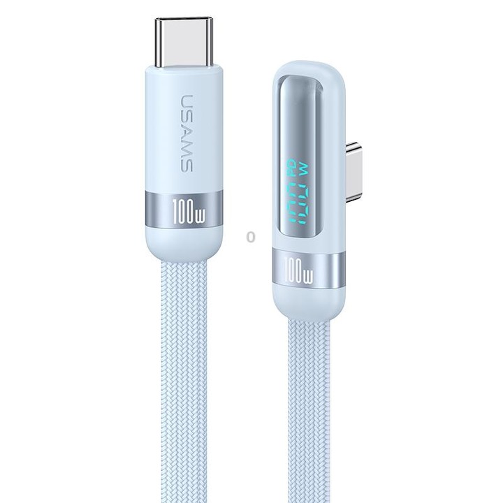 USAMS US-SJ653 PD 100W USB-C/Type-C to USB-C/Type-C Aluminum Alloy Digital Display Fast Charging Elbow Data Cable, Length: 1.2m(