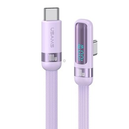USAMS US-SJ653 PD 100W USB-C/Type-C to USB-C/Type-C Aluminum Alloy Digital Display Fast Charging Elbow Data Cable, Length: 1.2m(