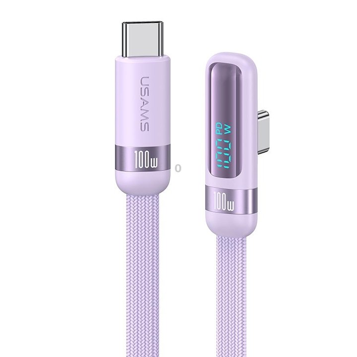 USAMS US-SJ653 PD 100W USB-C/Type-C to USB-C/Type-C Aluminum Alloy Digital Display Fast Charging Elbow Data Cable, Length: 1.2m(