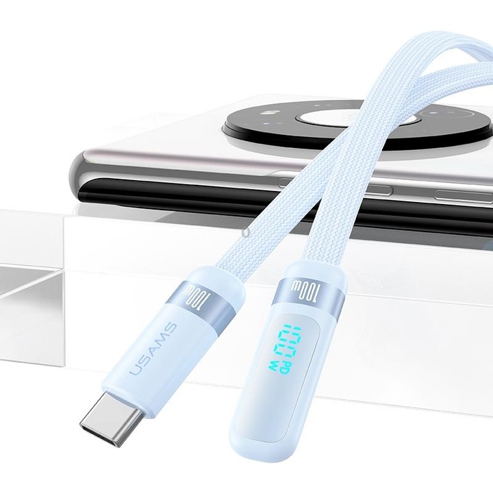 USAMS US-SJ653 PD 100W USB-C/Type-C to USB-C/Type-C Aluminum Alloy Digital Display Fast Charging Elbow Data Cable, Length: 1.2m(