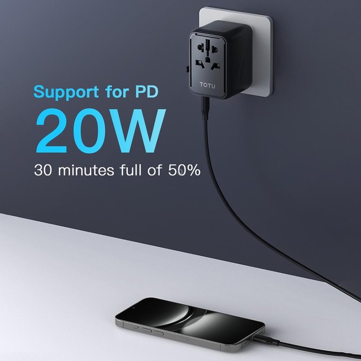 TOTU 635DQ PD 20W Universal Travel Fast Charger Power Adapter(Black)