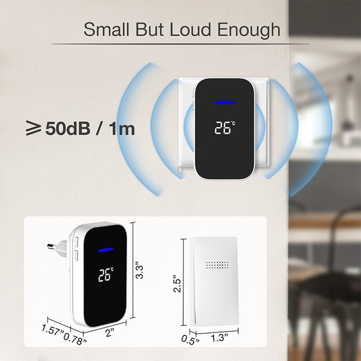 C302B One to One Home Wireless Doorbell Temperature Digital Display Remote Control Elderly Pager, US Plug(White)