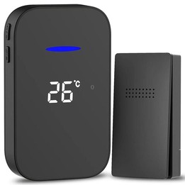 C302B One to One Home Wireless Doorbell Temperature Digital Display Remote Control Elderly Pager, EU Plug(Black)