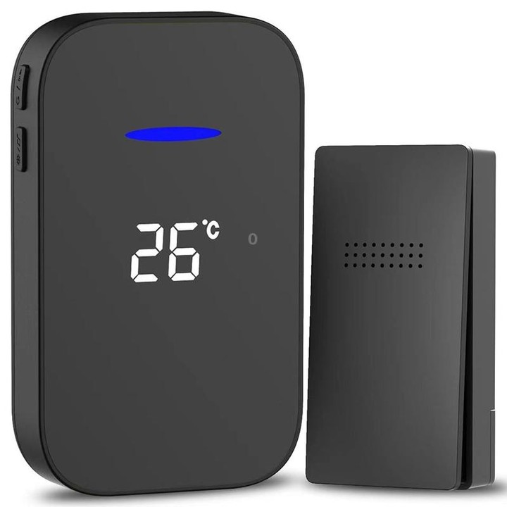 C302B One to One Home Wireless Doorbell Temperature Digital Display Remote Control Elderly Pager, UK Plug(Black)